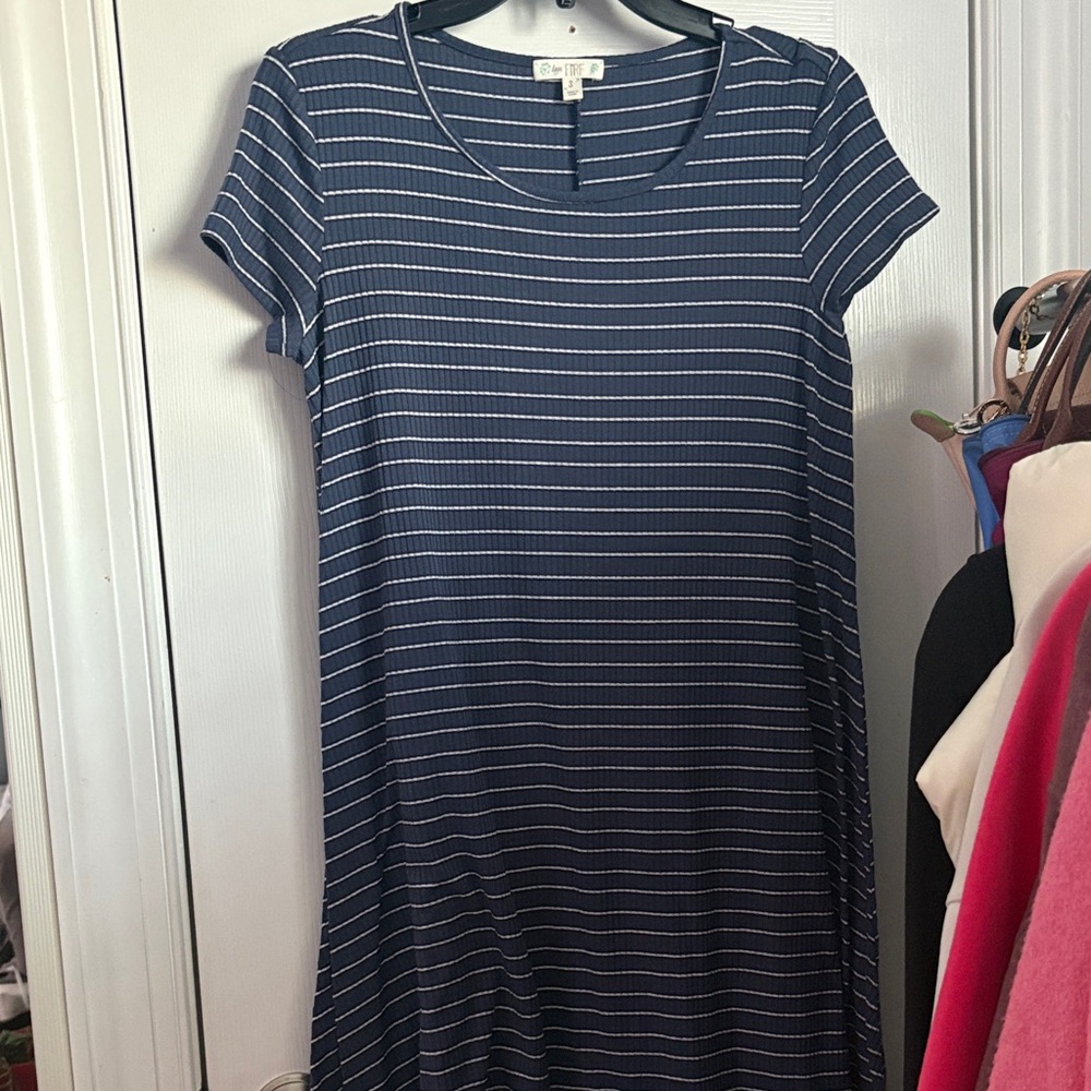 love, Fire Navy and White Striped Dress